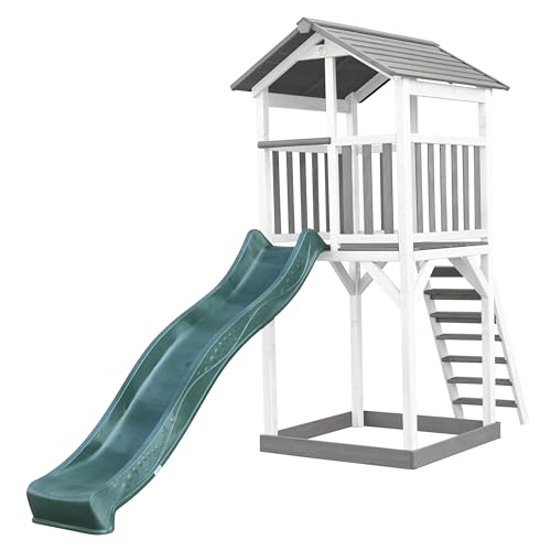 Spielturm Axi Beach Tower aus Holz in Weiß und Grau ohne Schaukel