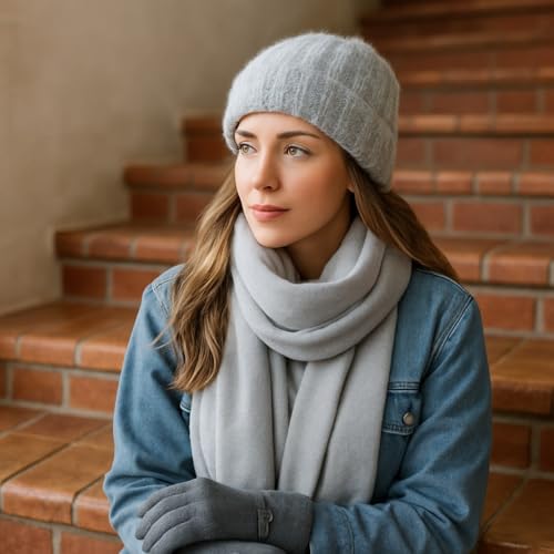 Kit Frio com Gorro, Cachecol e Luva Touch Acessórios de Inverno em Acrílico e Poliéster para Present
