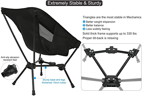 Marchway Lightweight Folding Camping Chair, Stable Portable Compact For Outdoor Camp, Travel, Beach, Picnic, Festival, Hiking, Backpacking, Supports 330Lbs (Black) #TOP1