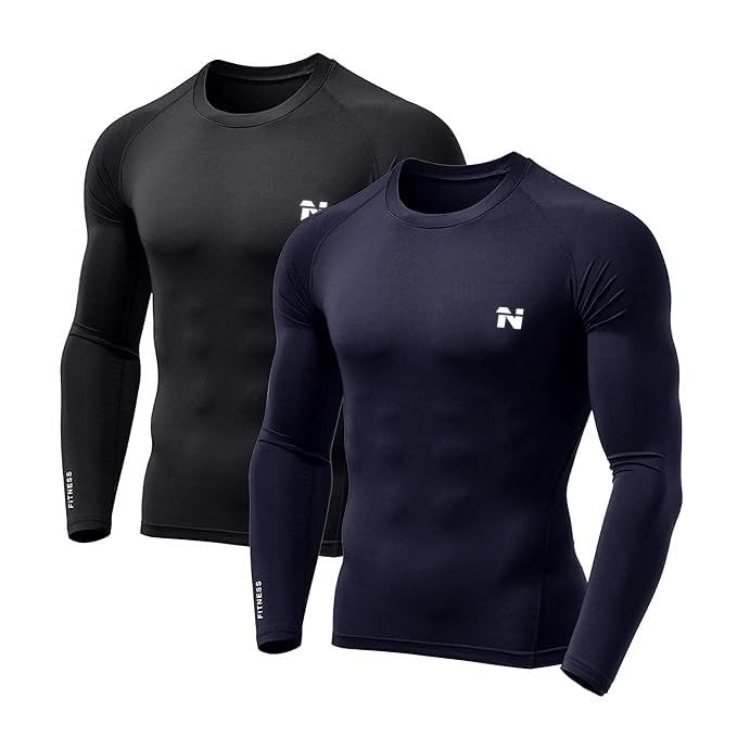 Image of NINQ Men's 1 Or 3 Pack Compression Shirts Long Sleeve, Base-Layer Quick Dry Workout T Shirts Sports,Gym, Running T-Shirt