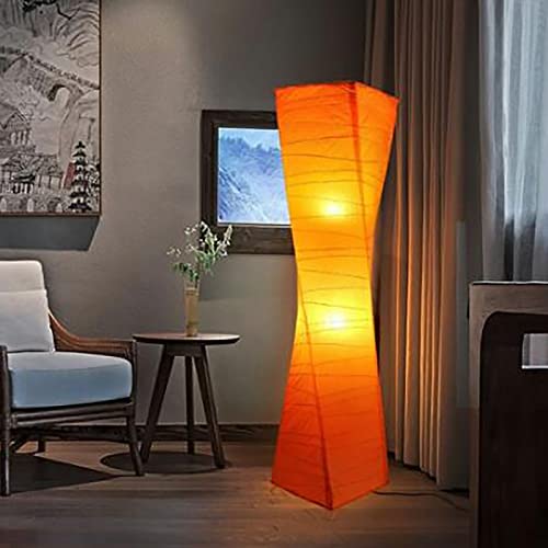 Lampadaire en papier de riz orange et métal pour salon - 5