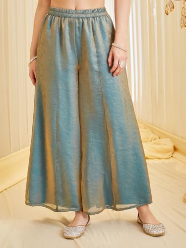Image of MOKOSH Women's Silk Anarkali Kurta Palazzo with Dupatta | Anarkali Kurti Set | Embroidered | Sweetheart Neck Full Sleeve Ethnic Suit | 3 Piece Outfit
