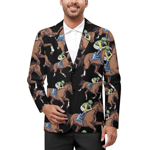 Brown Horse Racing Men's Slim Suit Long-Sleeve Prom Tuxedo Classic Two Button Business Jacket