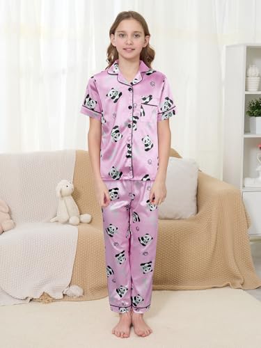 MyFav Pajama Set for Girls Button Down Silky Kids Sleepwear Nightwear Loungewear Clothes Set2