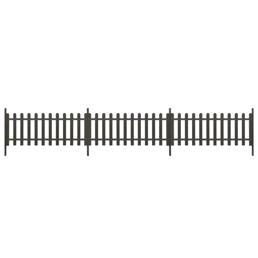vidaXL 3X Picket Fence with Posts Hardware Outdoor Garden Patio Terrace Backyard Lawn Decor Fencing Pickets Barrier Fence Panel Grey WPC