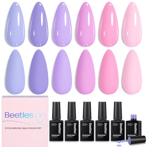 Image of beetles Purple Gel Polish Set - Floral Reverie Collection, Purple Pink Summer Colors Gel Trendy Colors Soak Off LED Nail Gel Manicure Kit for DIY at Home Salon