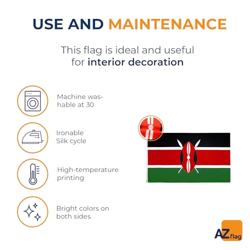 Image of AZ FLAG - Kenya Flag - 3x5 Ft - Light Polyester Kenyan Banner with Two Brass Eyelets - Fade Resistant - Vivid Colors - 3' x 5' Feet - 150x90 Cm