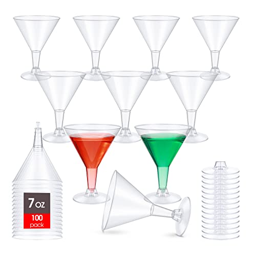 Mimorou 100 Pcs 7 oz Plastic Martini Glasses Disposable Cocktail Glasses