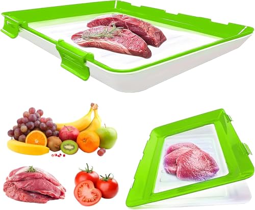 LUPO Stretch Storage Fresh Trays 12 x 8.6 Silicone Food Storage Trays Stackable Reusable Food Tray Container with Lid Fresh Tray Storage for Food Preservation - GREEN