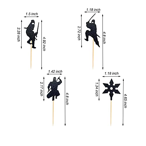 Arthsdite 48Pcs Ninja Cupcake Toppers Pre-Assembled Black Glitter Karate Kung Fu Warriors Darts Cupcake Picks Baby Shower Kids Boys Ninjas Themed Birthday Party Cake Decorations #TOP1