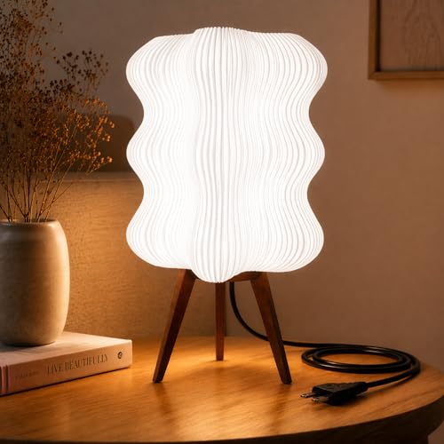 Image of Aura Table Lamp | Modern Decorative Bedside Lamp | PLA Material | Warm Ambient Lighting | Designer Night Lamp for Bedroom, Living Room & Home Decor (White Glow)