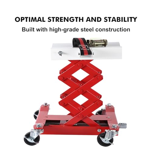 Garvee 450 LBS Capacity Low Profile Transmission Jack with Safety Straps, 7-23 in Lift Range, Heavy Duty Auto Repair Lifting Jack with 4 Wheels for for Smaller Vehicles, Red