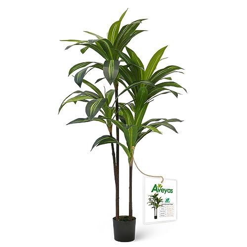 Image of Aveyas 4ft Artificial Dracaena Tree for Home Decor, 4 Feet Real Touch Large Faux Plant Fake Silk Floor Trees with Pot for Indoor Outdoor House Living Room Office (4 ft Tall)
