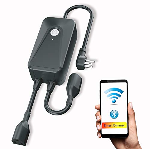 Dimmable Outdoor Smart Plug, 2 Sockets Smart Dimmer Plug Works with Alexa and Google Home, WiFi Outlet Remote Control via Smart Life App, Max 500W, IP55 Waterproof for Smart String Lights, Table Lamp