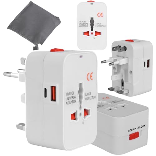 Image of GIGAWATTS Universal Travel Adapter with USB-A & Type-C PD Fast Charging Port All in One Multipurpose Multi Type Worldwide Power Socket AC /DC 2.4A /5V Ports for International Travelling (1Pc, White)