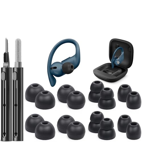 Polislime 8 Pairs Replacement Ear tip for Powerbeats Pro, Beats Earbuds Replacement Tips,Wireless Earphone Headphones, Silicone Earbuds Buds Set with Cleaning kit 【Black】