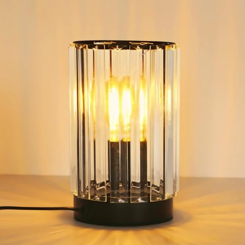 Mckalen Lamparas de Mesita E27 Moderno, Lámpara de Mesa Pantalla con Cristal Negra, Lampara de Noche con Interruptor y Cable para Dormitorio Sala de Estar Restaurante (Bombilla No Incluida)
