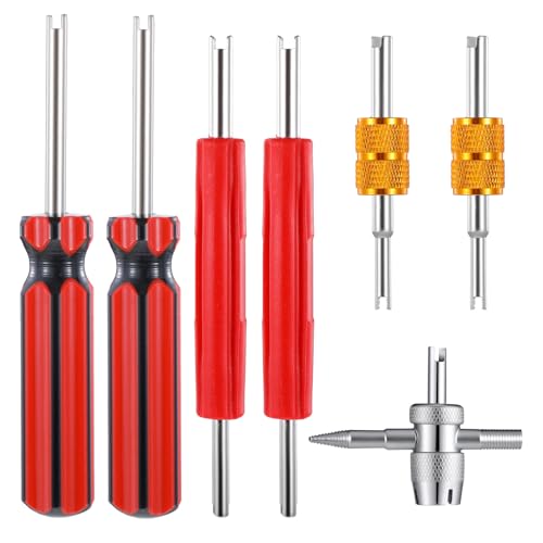Image of JJUNW 7 pcs Valve Stem Removal Tools, tire Repair Tools Double Heads Valve stem Installation, Valve Adjustment Puller for Repair Installation Car Truck Bicycle Air Conditioner(7 Pcs)