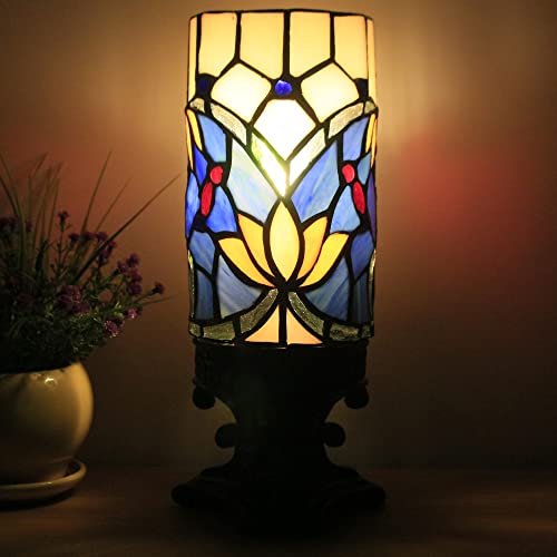 Rhlamps Small Tiffany Lamp Mini Stained Glass Table Lamp Wide 4 Tall 10 Inch Blue Lotus Style Candle Type Desk Lamp Decorate Bedroom #TOP4