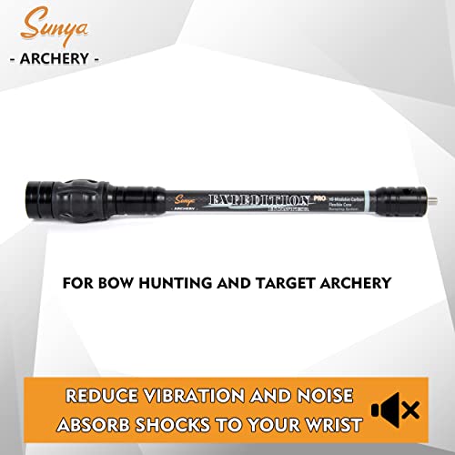 Sunya Archery Bow Stabilizer For Compound Bow, Carbon Fiber Body Flexible Core With Damping System And Weights, Expedition Pro Series,Fit Bow Wrist Sling (Black Carbon, 10") #TOP1