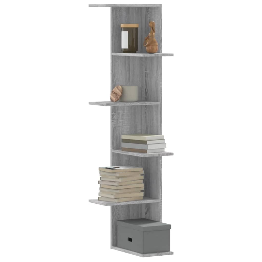 Estante esquinero de pared para organizar libros y decoración en salones modernos gris Sonoma
