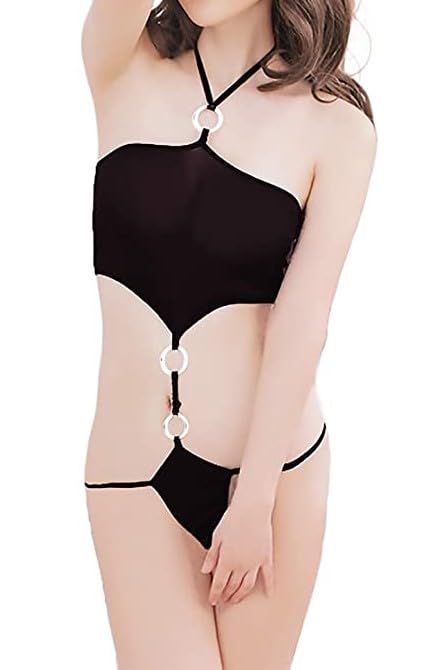 m.a.1 Women's Halter Neck Two-Piece Swimsuit, Black, Ring Detail-picture-35