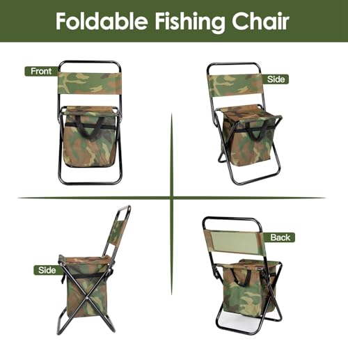 Image of Evona Folding Camping Chair with Cooler Bag & Backrest | Portable Outdoor Chair for Picnic, Travel, Beach & Fishing | Heavy Duty Iron Frame | Foldable Lightweight Chair with Storage & Pocket