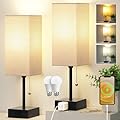 15'' Table Lamp for Bedroom set of 2,3-Color Bedside Lamps with Pull Chain Table Lamps for Night stands with AC Outlet,Small Night Light Lamps with 2 Bulbs Lamps for Living Room Kids Room Office Decor
