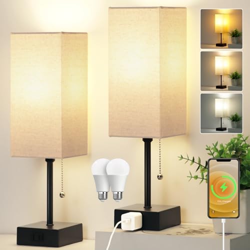 15'' Table Lamp for Bedroom set of 2,3-Color Bedside Lamps with P...