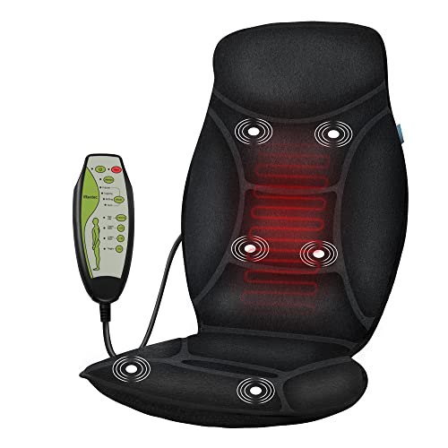 Rilextec Vibration Chair Massager with Heat, Heated Chair Back Massager for Back Pain Relief, Memory Foam Massage Seat Cushion for Recliner, Heated Massage Chair Pad for Office with 6 Vibrating Motors