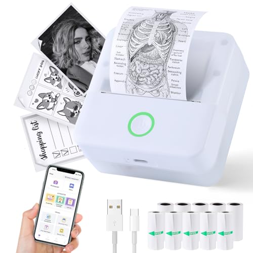 Print Pods Mini Printer, Thermal Inkless Sticker Maker with 10 Rolls Printing Paper, Pocket Printpod...