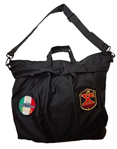  VENDOTUTTONLINE Borsa per casco da volo pilota in Cordura con 2 toppe per la Flottiglia Mas, colore Nero, dimensioni 50x48 cm