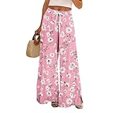 Women’s Summer Floral Boho Wide Leg Pants Flowy Casual Palazzo Pant High Waisted Loose Trousers Cruise Outfits