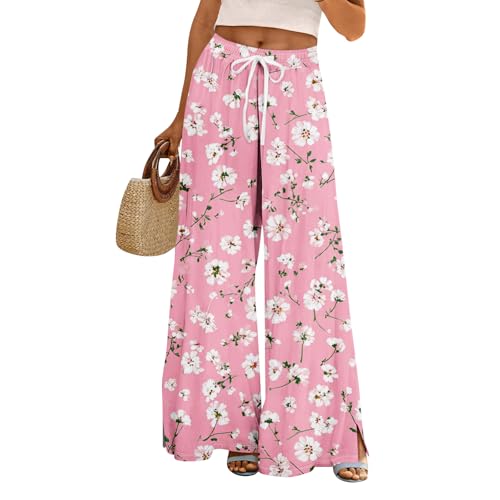 Women’s Summer Floral Boho Wide Leg Pants Flowy Casual Palazzo Pant High Waisted Loose Trousers Cruise Outfits