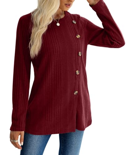 Image of XIEERDUO Long Sleeve Tops for Women Tunics Buttons Front Slit