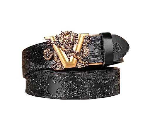 xichuangyuXCY Estilo étnico retro dragón hebilla automática hombres cinturón de cuero personalizado tallado cinturón casual hombres cinturones | Ya disponible en tu tienda friki favorita! En mundofriki.es!