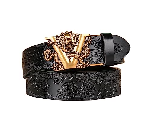 Estilo étnico retro dragón hebilla automática hombres cinturón de cuero personalizado tallado cinturón casual hombres cinturones