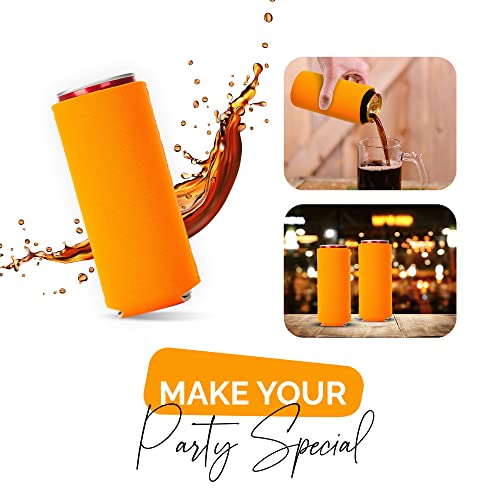 Image of Slim Can Cooler Sleeve 12 Pack - Blank Neoprene Insulated Can Coolers for 12 oz Skinny Beer & Soda Cans - Sublimation Ready Drink Sleeves for Heat Press, Custom Printing & Party Favors (Orange)