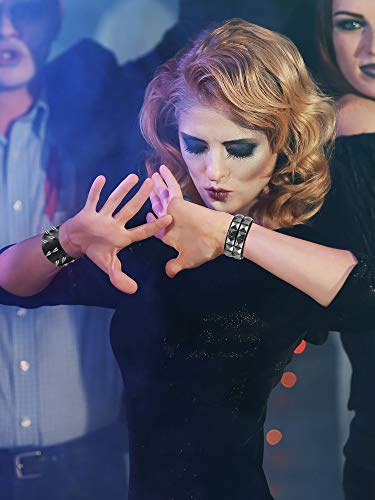 9 Pieces Spiked Studded Bracelet Black Leather Rivet Punk Bracelet Cuff Wrap Bangle Snap Button Metal Wristband For Men Women(Classic Style) #TOP5