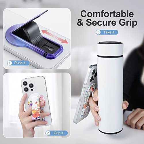 Kingxbar Magsafe Compatible Phone Stand, Magnetic Phone Grip, Handy Phone Strap Holder For Iphone 14, Iphone 13, Iphone 12 Series, Compatible With Magsafe Phone Case (Floral Blue) #TOP3