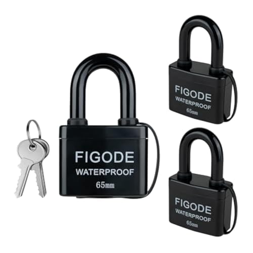 FIGODE® Super Large & Sturdy Pad Lock with Keys, 2.8 in. Wide, Outdoor Waterproof Padlocks, Covered Heavy Duty Laminated Steel Locks, 3-Pack Keyed Alike Padlocks