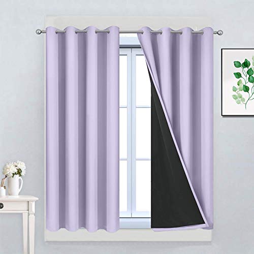 Image of Yakamok Lilac 100% Blackout Curtains 45 Inches Long for Bedroom 52 inch Wide | Blackout Curtain Panels for Bedroom, 2 Thick Layers Grommet Top Thermal Insulated Drapes with Black Liner for Living Room