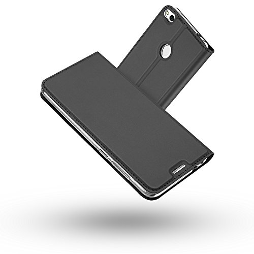 Radoo Funda Huawei P8 Lite 2017, Slim Case de Estilo Billetera Carcasa Libro de Cuero,PU Leather con TPU Silicona Case Interna Suave [Cierre Magnético] para Huawei P8 Lite 2017 (Gris Oscuro)