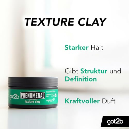 got2b Phenomenal Texture Clay Halt 5 (100 ml), Haarwax für Männer verleiht einen phenomenalen, matten Barbershop Style, für kürzeres Haar geeignet, vegane Formel