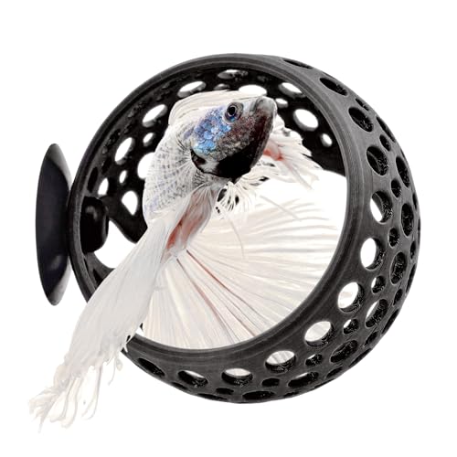 byMazy Betta Höhle Lounge | Aquarium Deko Versteck & Hängematte, Durchschwimm-Tunnel für Betta, kleine Fische, Garnelen – Aquariendeko mit Pflanzenhalter (Schwarz, Klein)