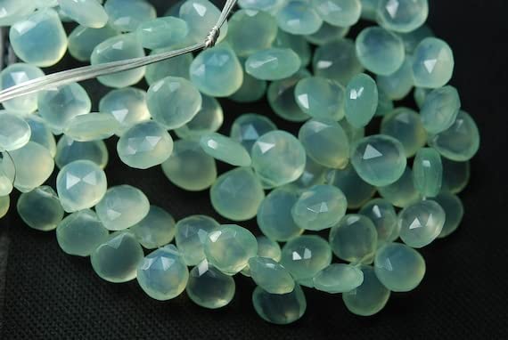 Calcédoine aqua vert marine cœurs facettés briolettes 10-12mm pour perles et bijoux