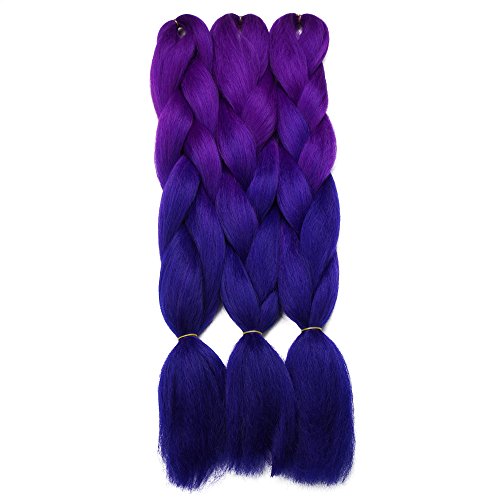 Synthetic Yaki Straight Ombre Jumbo Braiding Hair Extensions High Temperature Fiber Crochet Braids Hairstyles (Purple Blue)