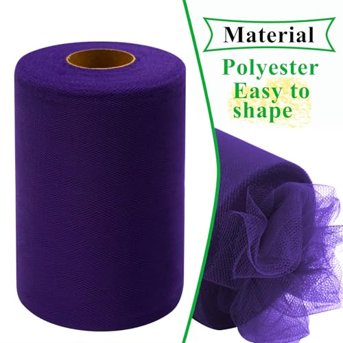 image for IONTACH Purple Tulle Fabric Rolls 6 Inch by 100 Yards (300 feet) Fabri