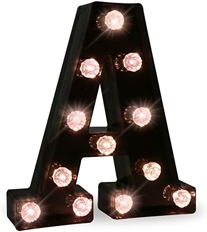 Obrecis LED Black Alphabet Marquee Letters Sign Light Up Marquee Number Letter Lights Sign with Diamond Bulb for Night Light Home Bar Christmas Lamp Birthday Party Wedding Decoration A