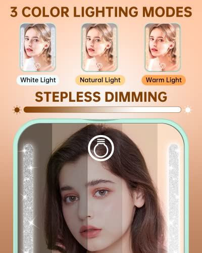 Gospire Mini Rechargeable Travel Makeup Mirror With Lights And Magnification 1X / 3X, Led Compact Mirror With 3 Light Colors & Adjustable Brightness, Small Vanity Mirror Handheld For Purses – Green #TOP3